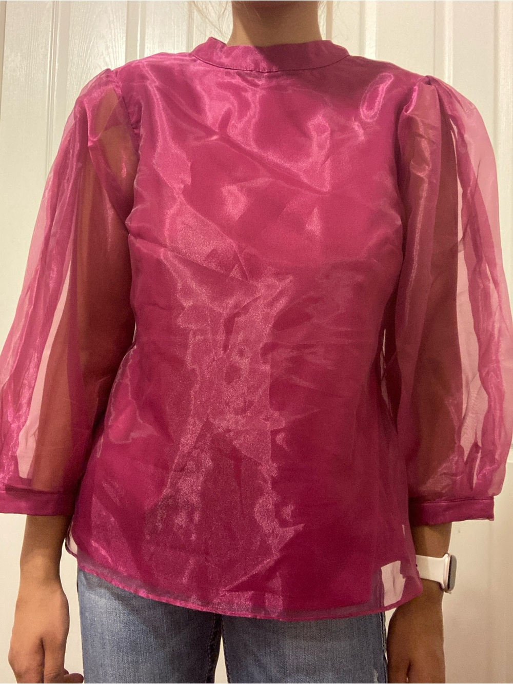 CeCe Fuchsia Sheer Blouse
